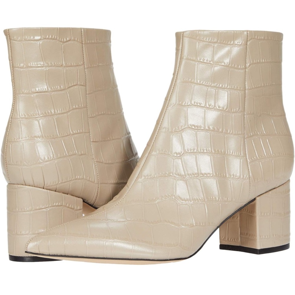 Marc Fisher Beige Croc-Embossed Heeled Boots